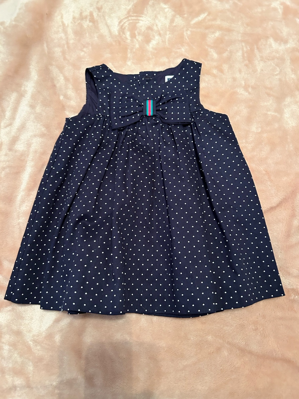 Janie and Jack Navy Polka Dot Dress with Striped Bow